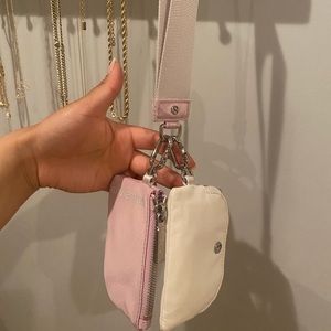 Pink peony dual pouch wristlet